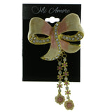 Bow Flowers Brooch-Pin With Crystal Accents Gold-Tone & Yellow Colored #LQP609