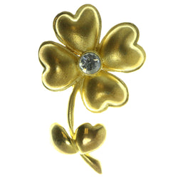 Flower Brooch Pin With Crystal Accents  Gold-Tone Color #LQP60