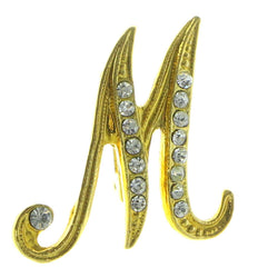 Initial M Brooch-Pin  With Crystal Accents Gold-Tone Color #LQP610