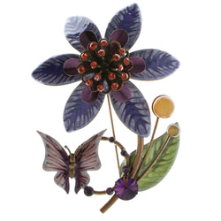 Flower Butterfly Brooch-Pin With Crystal Accents Brown & Purple Colored #LQP613