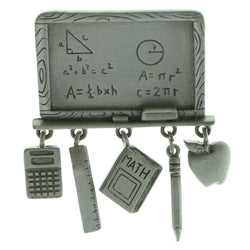 Chalk Board School Supplies Brooch-Pin  With Drop Accents Silver-Tone Color #LQP615