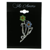 Flowers Brooch-Pin With Crystal Accents Silver-Tone & Multi Colored #LQP618