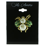 Insect Brooch-Pin With Bead Accents Gold-Tone & Green Colored #LQP620