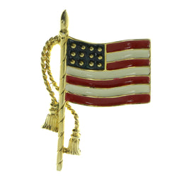 American Flag Patriotic Brooch-Pin Gold-Tone & Multi Colored #LQP622
