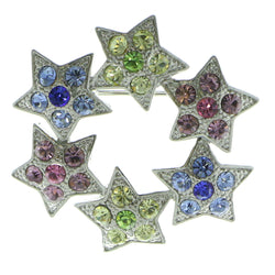Stars Brooch-Pin With Crystal Accents Silver-Tone & Multi Colored #LQP627