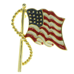 American Flag Patriotic Brooch-Pin Gold-Tone Color  #LQP633