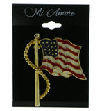 American Flag Patriotic Brooch-Pin Gold-Tone Color  #LQP633