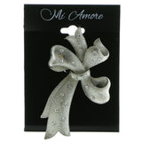 Bow Brooch-Pin With Crystal Accents  Silver-Tone Color #LQP641