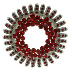 Silver-Tone & Red Colored Metal Brooch-Pin With Crystal Accents #LQP642