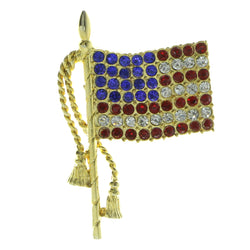 American Flag Patriotic Brooch-Pin With Crystal Accents Gold-Tone & Multi Colored #LQP643