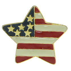 Star American Flag Patriotic Brooch-Pin Gold-Tone & Multi Colored #LQP645