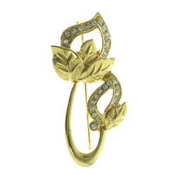 Leaves Brooch-Pin With Crystal Accents  Gold-Tone Color #LQP646