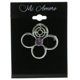 Silver-Tone & Purple Colored Metal Brooch-Pin With Crystal Accents #LQP650