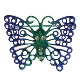 Butterfly Brooch-Pin With Crystal Accents Blue & Green Colored #LQP654