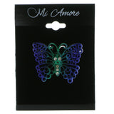 Butterfly Brooch-Pin With Crystal Accents Blue & Green Colored #LQP654