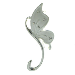 Butterfly Brooch-Pin With Crystal Accents Silver-Tone & White Colored #LQP656