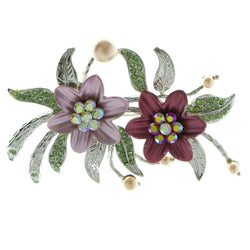 Flowers Brooch-Pin With Crystal Accents Silver-Tone & Multi Colored #LQP657