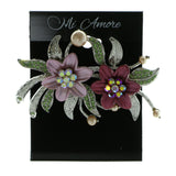 Flowers Brooch-Pin With Crystal Accents Silver-Tone & Multi Colored #LQP657