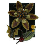 Flower  Butterfly Brooch-Pin With Crystal Accents Gray & Yellow Colored #LQP660