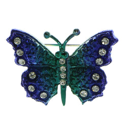 Butterfly Brooch-Pin With Crystal Accents Blue & Green Colored #LQP667