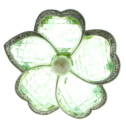 Flower Brooch-Pin With Bead Accents Silver-Tone & Green Colored #LQP668