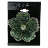 Flower Brooch-Pin With Bead Accents Silver-Tone & Green Colored #LQP668