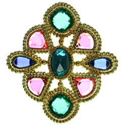 Gold-Tone & Multi Colored Metal Brooch Pin With Stone Accents #LQP66