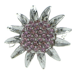 Sunflower Brooch-Pin With Crystal Accents Silver-Tone & Pink Colored #LQP672
