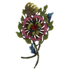 Flower Brooch-Pin With Crystal Accents Brown & Multi Colored #LQP677