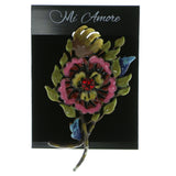 Flower Brooch-Pin With Crystal Accents Brown & Multi Colored #LQP677