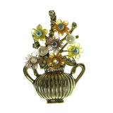 Flower Pot Brooch Pin With Colorful Accents Gold-Tone & Multi Colored #LQP67
