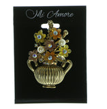 Flower Pot Brooch Pin With Colorful Accents Gold-Tone & Multi Colored #LQP67