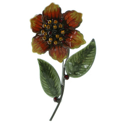 Flower Brooch-Pin With Crystal Accents Black & Orange Colored #LQP680