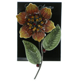 Flower Brooch-Pin With Crystal Accents Black & Orange Colored #LQP680