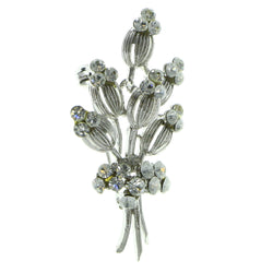 Flower Bouquet Brooch-Pin With Crystal Accents  Silver-Tone Color #LQP690