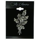 Flower Bouquet Brooch-Pin With Crystal Accents  Silver-Tone Color #LQP690