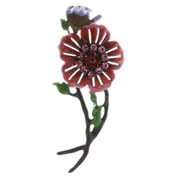 Flower Brooch-Pin With Crystal Accents Black & Multi Colored #LQP693