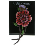 Flower Brooch-Pin With Crystal Accents Black & Multi Colored #LQP693