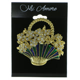 Flower Basket Brooch-Pin With Crystal Accents Gold-Tone & Multi Colored #LQP696