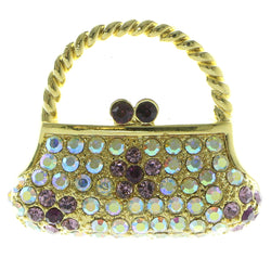 Hand Bag AB Finish Brooch-Pin With Crystal Accents Gold-Tone & Multi Colored #LQP719