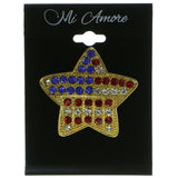 Patriotic Star Brooch Pin  With Crystal Accents Gold-Tone Color #LQP71