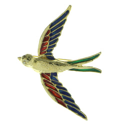 Flying Bird Brooch-Pin Gold-Tone & Multi Colored #LQP722