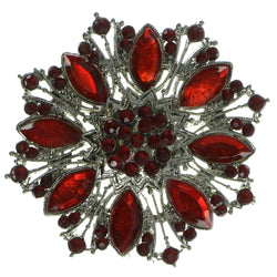 Gold-Tone & Red Colored Metal Brooch Pin With Crystal Accents #LQP72