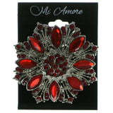 Gold-Tone & Red Colored Metal Brooch Pin With Crystal Accents #LQP72