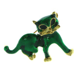 Cat Brooch-Pin Gold-Tone & Green Colored #LQP732