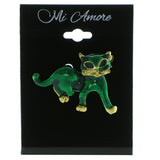 Cat Brooch-Pin Gold-Tone & Green Colored #LQP732