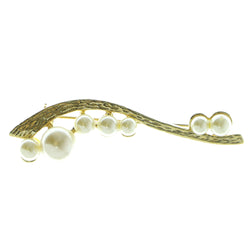 Gold-Tone & White Colored Metal Brooch-Pin With Bead Accents #LQP733
