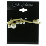 Gold-Tone & White Colored Metal Brooch-Pin With Bead Accents #LQP733