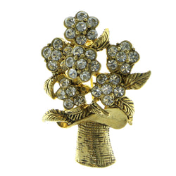 Flower Bouquet Brooch-Pin With Crystal Accents  Gold-Tone Color #LQP736