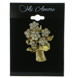 Flower Bouquet Brooch-Pin With Crystal Accents  Gold-Tone Color #LQP736